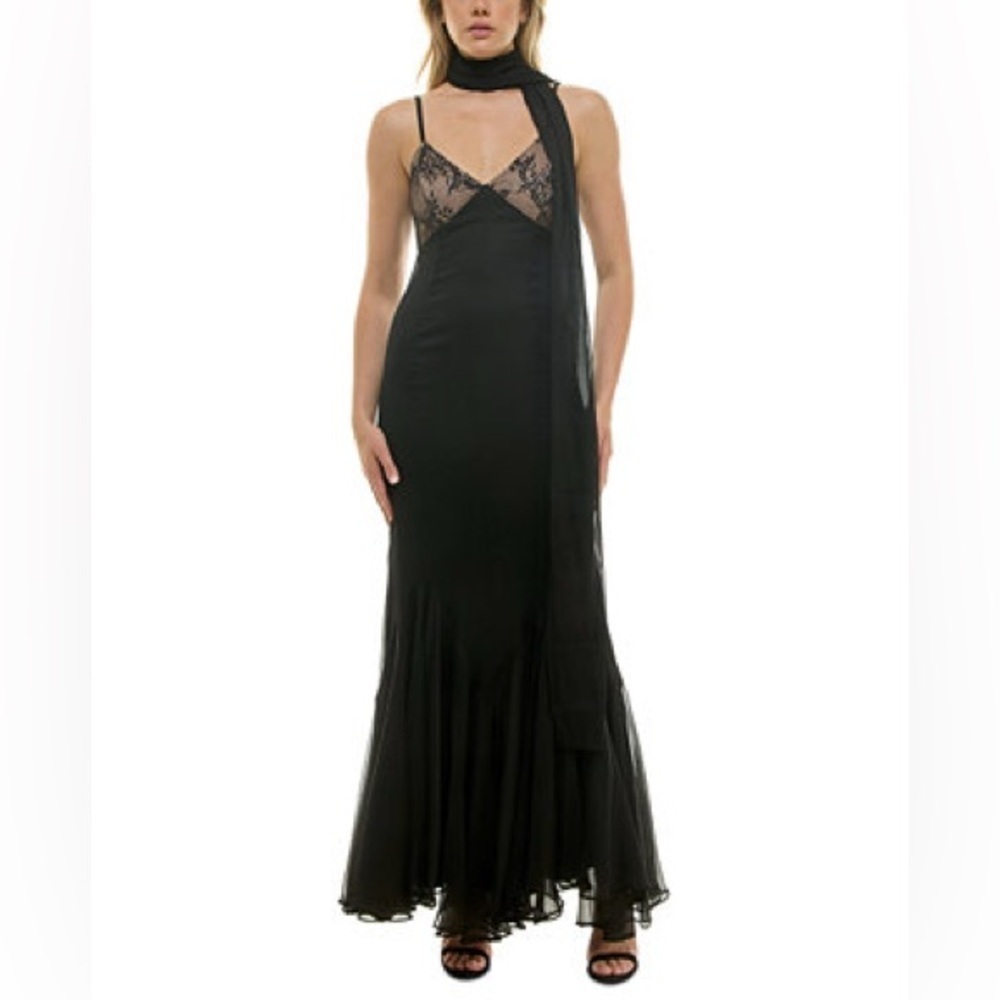 TAYLOR
Women's Lace-Bodice Chiffon Ruffled-Hem Gown - Black
